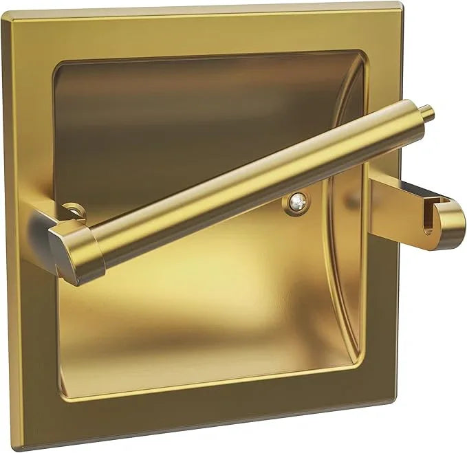 Recessed Gold Toilet Paper Holder, in Wall Toilet Paper Holder Pivoting, Gold Wall Mount Toilet Paper Roll Holder, Bathroom Brushed Brass Stainless Steel Tissue Holder - ModernBath