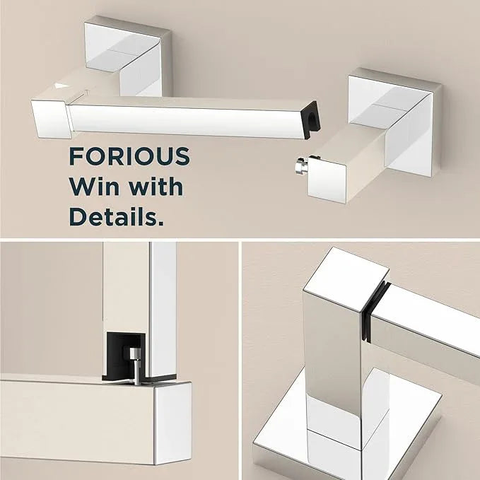 FORIOUS Toilet Paper Holder Set Wall Mount, SUS 304 Stainless Steel Pivoting Toilet Paper Holder and Towel Ring, Hand Towel Holder Set for Bathroom, Square Bathroom Hardware Set, Chrome - ModernBath