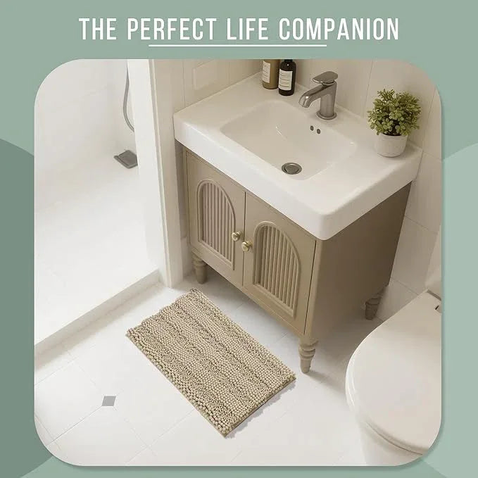 Yimobra Bathroom Rug Mat, Non Slip and Super Absorbent Bath Mat, Machine Washable Quick Dry, Ultra Plush Chenille Shower Rugs for Bathroom Floor Sink Tub and Shower Outside, Camel， 24 x 17 - ModernBath