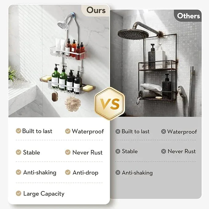 VALORDINE Shower Caddy Hanging, Shower Organizer Hanging, Aluminum Shower Racks for Inside Shower with Hooks for Razor, Never Rust Bathroom Organizers and Storage with Soap Holder, Bright Silver - ModernBath