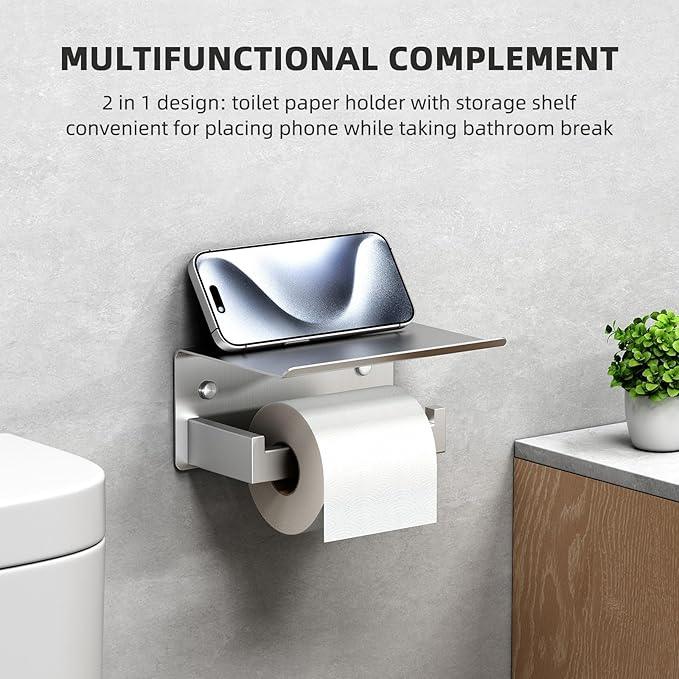 Angle Simple Toilet Paper Holder with Shelf, 304 Stainless Steel Toilet Tissue Roll Holder Brushed Nickel Wall Mount - ModernBath