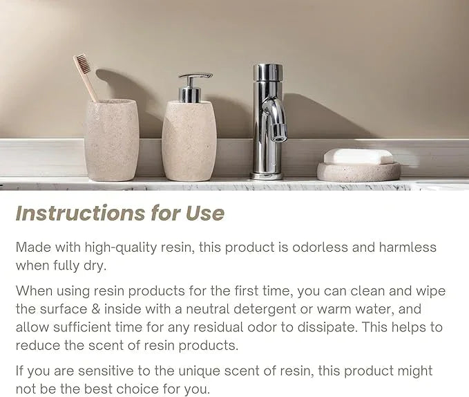 Clasin Home Beige Bathroom Accessories Set 3 PC, Resin Sandstone Look Soap Dispenser, Toothbrush Cup, Soap Dish, Bathroom Soap Dispenser Set for Home Decor and Kitchen - ModernBath