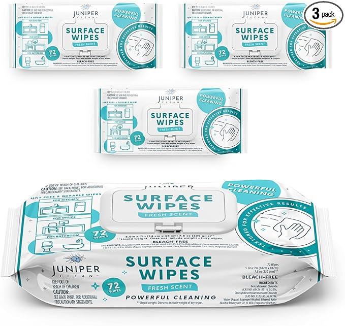 Juniper CLEAN 3 Pack Surface Cleaning Wipes Bleach Free, All-Purpose Cleaner for Bathroom, Kitchen, Office, 72 Count Soft Flow, Fresh Scent, Lint Free & Durable - ModernBath