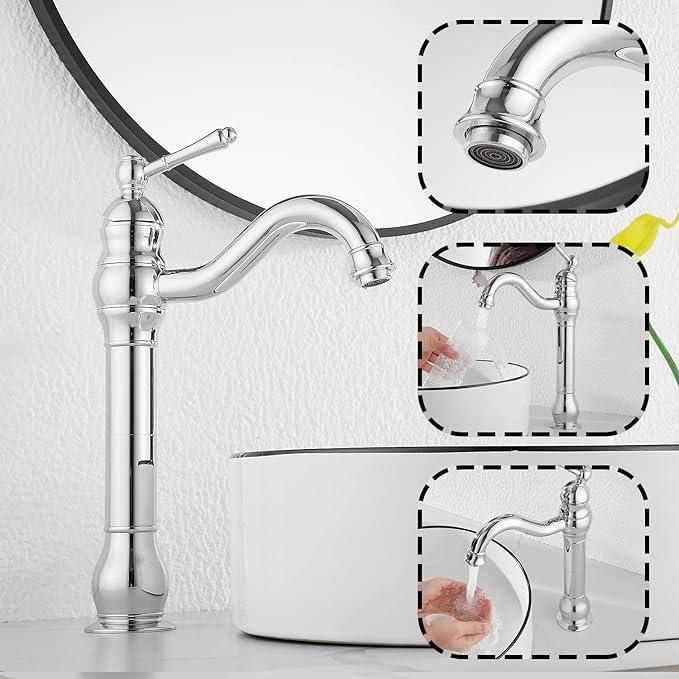 GGStudy 360° Swivel Chrome Single Handle One Hole Bathroom Sink Faucet Matching with Pop Up Drain - ModernBath