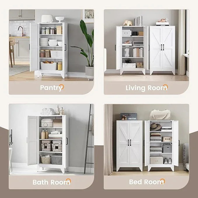 Yizosh Metal Storage Cabinet with 2 Doors and 3 Adjustable Shelves - 47" White Kitchen Pantry Storage Cabinet Locker for Kitchen,Living Room,Dining Room - ModernBath