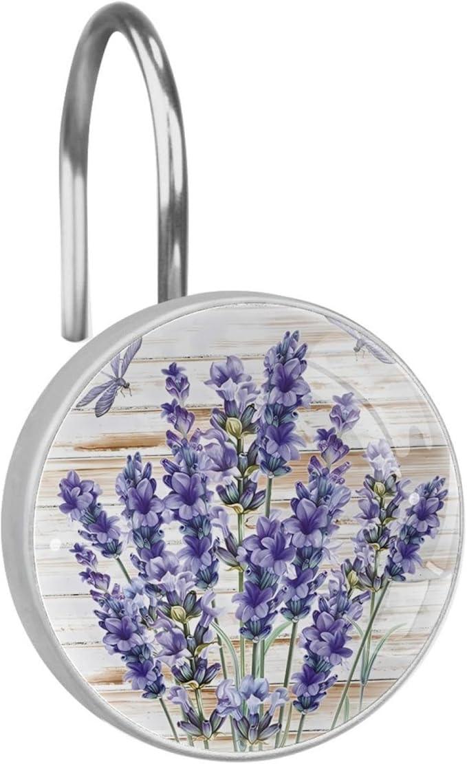 Lavender Decorative Shower Curtain Hooks Rings Set of 12 Hooks for Shower Curtain Rustproof Curtain Rings for Bathroom, 1.45x1.45 in/3.7x3.7cm - ModernBath