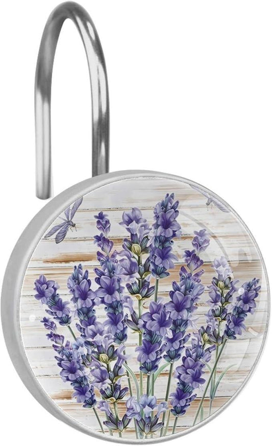 Lavender Decorative Shower Curtain Hooks Rings Set of 12 Hooks for Shower Curtain Rustproof Curtain Rings for Bathroom, 1.45x1.45 in/3.7x3.7cm - ModernBath