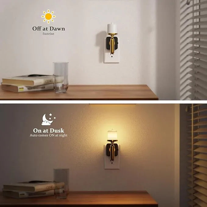 JandCase Candle Night Light, Night Lights Plug into Wall, 3000K Soft White, 0-100LM Adjustable Brightness, Dusk to Dawn Sensor NIghtlight for Dinning Room, Living Room, Bathroom, Hallway - ModernBath