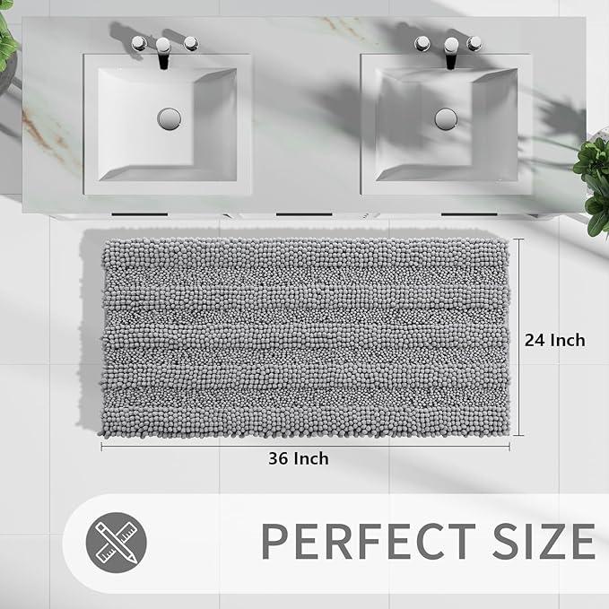 Yimobra Bathroom Rug Mat 36 x 24, Non Slip and Super Absorbent Bath Mat,Machine Washable Quick Dry,Ultra Plush Chenille Shower Rugs for Bathroom Floor Sink Tub and Shower Outside,Gray - ModernBath