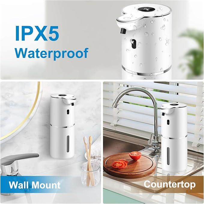Automatic Foaming Soap Dispenser 12.8oz, Rechargeable & 6 Levels Foaming Adjustable with Digital Display, Wall Mount, Waterproof, Touchless Hand/Dish Soap Dispenser for Kitchen, Bathroom, Hotel - ModernBath