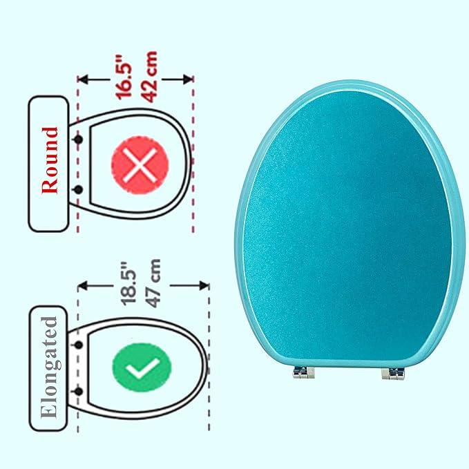 BLOFDE Elongated Toilet Seat Wood Toilet Seat Prevent Shifting with Zinc Alloy Hinges American Standard Size Toilet Seat Easy to Install also Easy to Clean(Elongated,Sparkling Sapphire Blue) - ModernBath