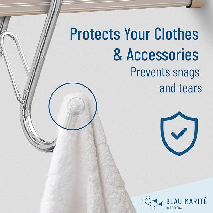 Blau Marité 6-Pack Metal S Hooks for Hanging – Heavy-Duty S-Shaped Hook with Safety Buckle – Fits Bars up to 1.2 in – Anti-Drop S-Hooks for Closet, Wardrobes & Storage – Silver (Large) - ModernBath