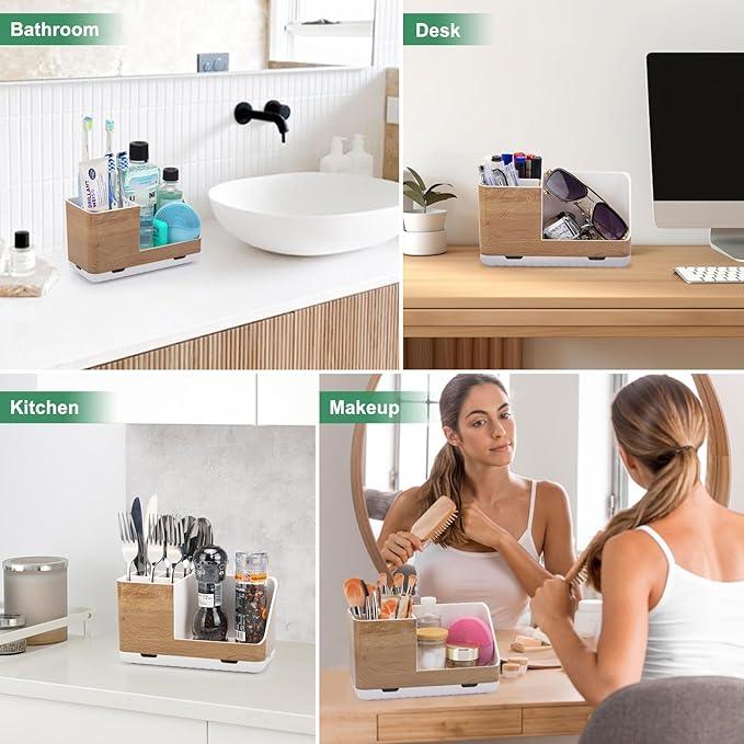PARKMANI Toothbrush Holders for Bathrooms Countertop Organizer and Storage, Kids Electric Toothbrush and Toothpaste Holder, Bathroom Accessories Vanity Organizer (Wood Grain) - ModernBath