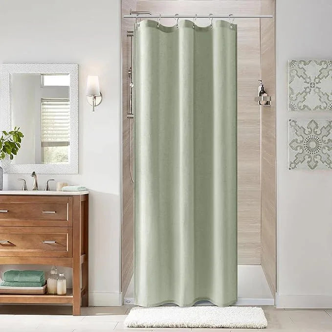Naturoom Mist Sage 36 Inch Shower Curtain - Stall Narrow Half Linen Ultra Thick Fabric Shower Curtain Set with Hooks, Boho Farmhouse Rustic RV Camper Bath Curtains for Bathroom, 36x72 - ModernBath