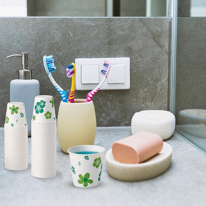 [600 Pack] Paper Cups, 3oz Disposable Bathroom Cups, Mouthwash Cups, Cold Disposable Drinking Cup for Party, Picnic, BBQ, Travel, and Event, Green Floral - ModernBath