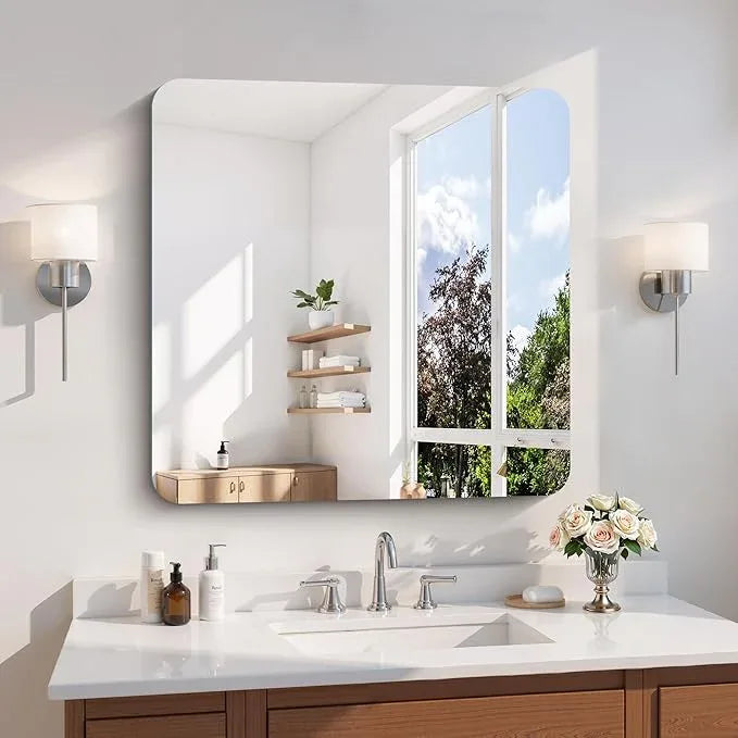 CILIBER Frameless Wall Mirror, 30" x 30" Square Bathroom Mirror Rounded Corner, HD Shatterproof Vanity Mirror with Polished Edge for Over Sink, Bedroom, Entryway, Vertical or Horizontal - ModernBath