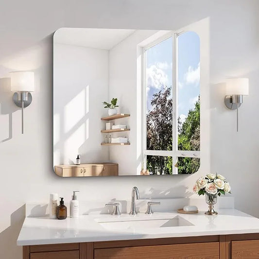 CILIBER Frameless Wall Mirror, 30" x 30" Square Bathroom Mirror Rounded Corner, HD Shatterproof Vanity Mirror with Polished Edge for Over Sink, Bedroom, Entryway, Vertical or Horizontal - ModernBath