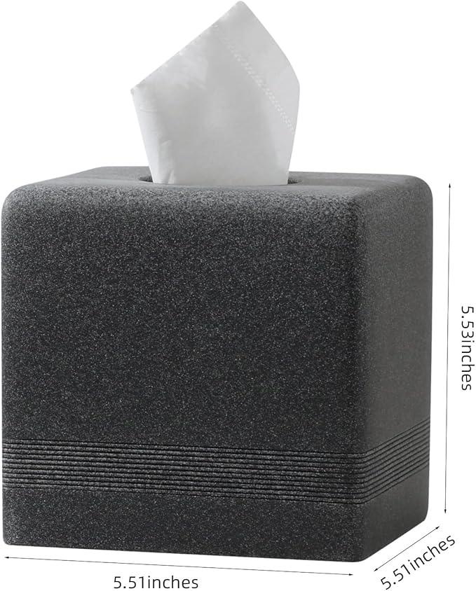 Haocoott Tissue Box Cover Square, Resin Facial Tissue Holder Covers Cube Toilet Paper Holder Case Dispenser Home Decorative for Bathroom Kitchen Bedroom Living Room Office (Black) - ModernBath