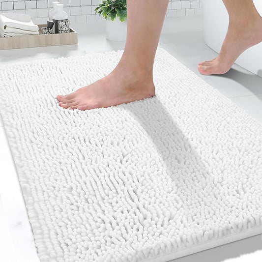 Yimobra Washable Bathroom Rugs, Super Soft & Absorbent Chenille Bath Mat for Floor & Carpet, Quick Dry Non Slip Bath Mat for Tub Shower, 32"x20",White - ModernBath