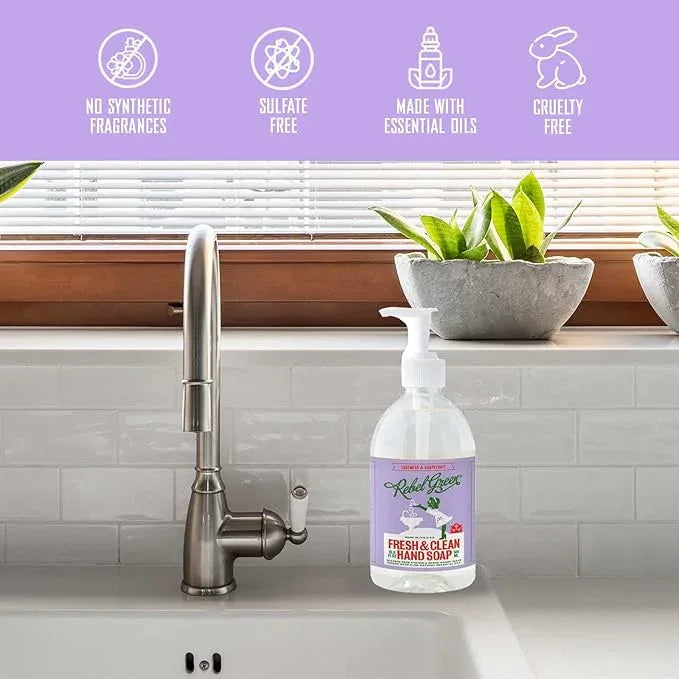 Rebel Green Liquid Hand Soap - Moisturizing Natural Bathroom & Kitchen Liquid Soap - Gentle Household Hand Wash (Lavender & Grapefruit, 16.90 Fl Oz (Pack of 4)) - ModernBath