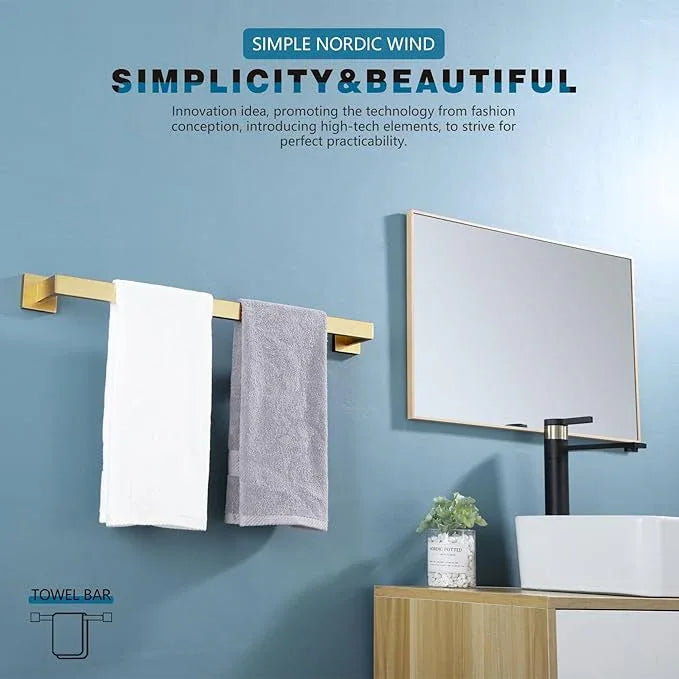 KOKOSIRI 24-Inch Single Towel Bar, Bathroom Kitchen Towel Holder, Wall Mounted SUS304 Stainless Steel Towel Rack, Brushed Gold, B4003BG-L24 - ModernBath