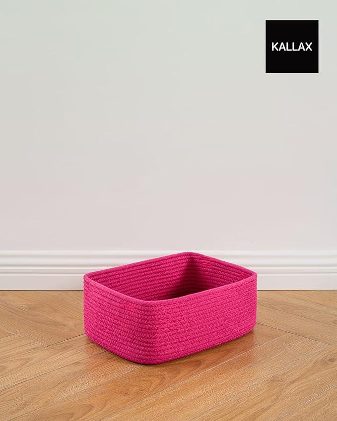 Small Woven Basket, 13.5 x 9.5 x 5 Inches, Storage Basket for Organizing, Cute Small Rope Shelf Closet Cube Storage Bins Baskets for Shelves, Dog Toy Gift Baskets Empty, 3 Packs, Hot Pink - ModernBath