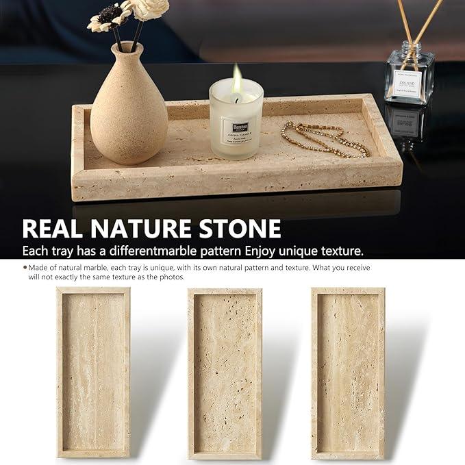 Real Natural Small Marble Tray for Bathroom, Vanity, Kitchen and Desktop, Rectangle Genuine Marble Stone Tray for Jewelry, Cosmetics, Candles, Lotion, Perfume and Home Decor - ModernBath