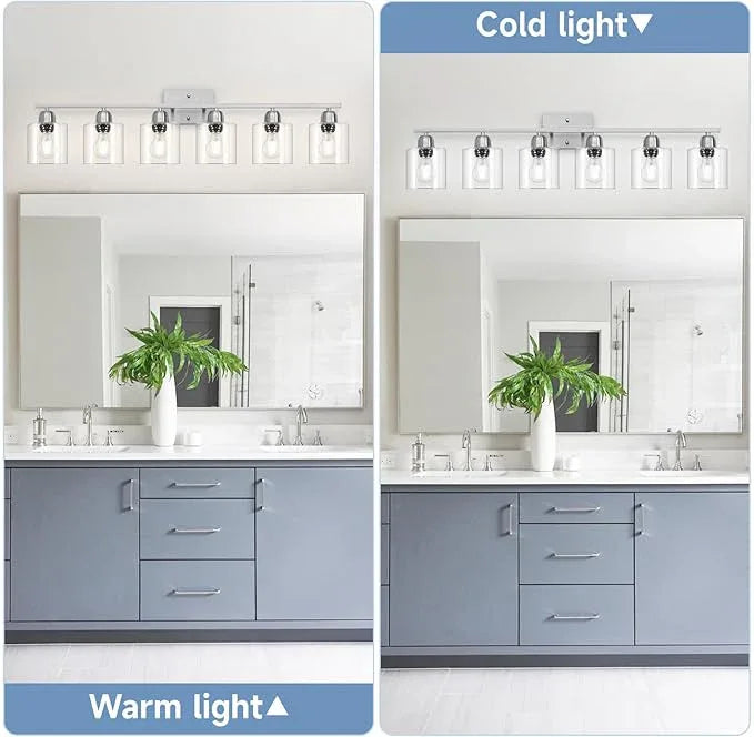 FAISHILAN Modern Brushed Nickel 6 Light Bathroom Light Fixtures,38 inch Vanity Lights for Bathroom with Clear Glass, Vanity Light for Mirror Kitchen Living Room Hallway Cabinet Porch - ModernBath