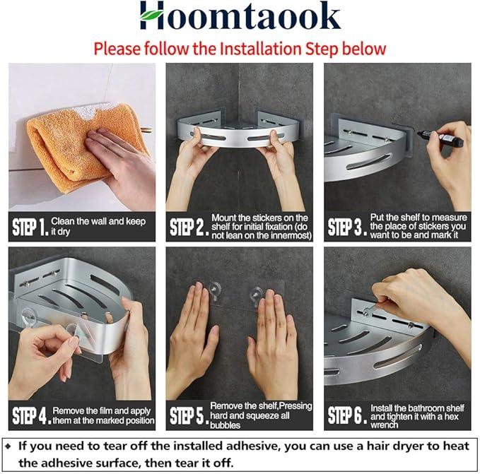 Hoomtaook Corner Caddy Bathroom Shower Shelf Wall Mounted No Drilling 2 Tier Storage Shelves Adhesive Triangle Baskets Silver Bathroom Kitchen Storage Basket - ModernBath