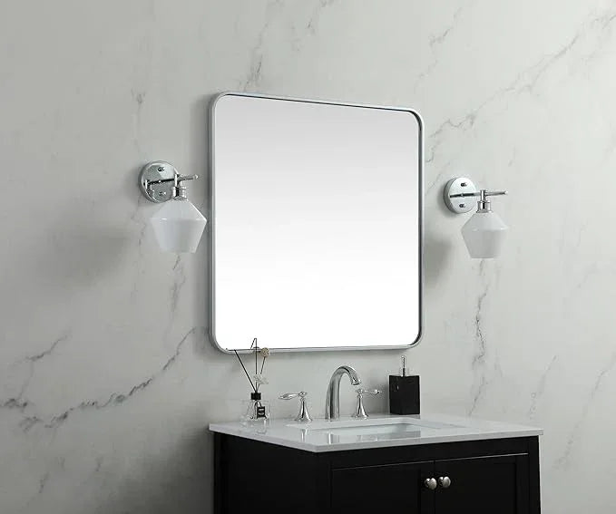 ARS Concepts Aura, Soft Corner Metal Square Mirror 30X30 Inch in, Modern, Silver - ModernBath