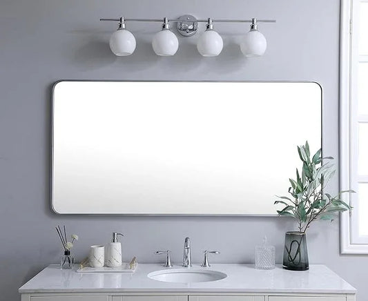 ARS Concepts Aura, Soft Corner Metal Rectangular Mirror 30X60 Inch in, Modern, Silver - ModernBath