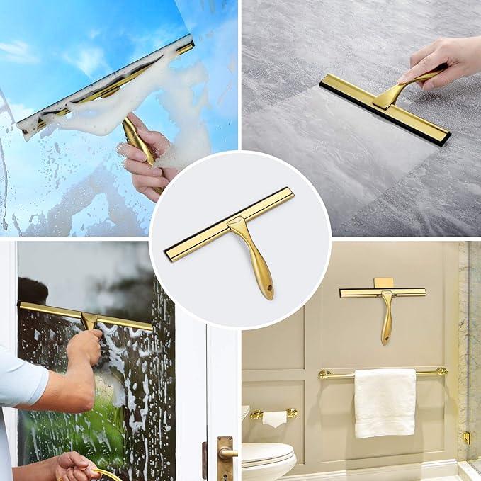 HIWARE All-Purpose Shower Squeegee for Shower Doors, Bathroom, Window and Car Glass - Brass, Stainless Steel, 10 Inches - ModernBath