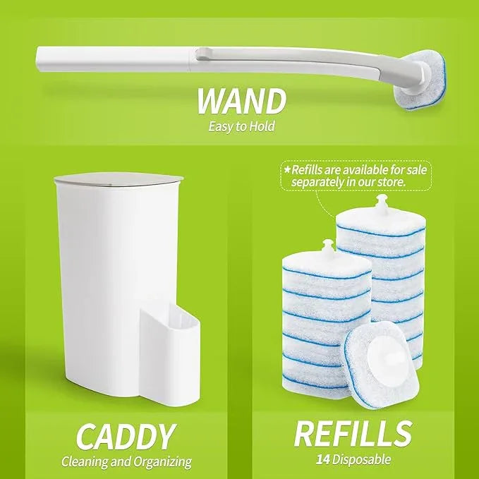 IVYROLL Toilet Bowl Cleaner Wand with 14 Refills, Disposable Toilet Brush Set with Holder, Cleaning System Starter Wand Kit, Bathroom Cleaning Set - ModernBath