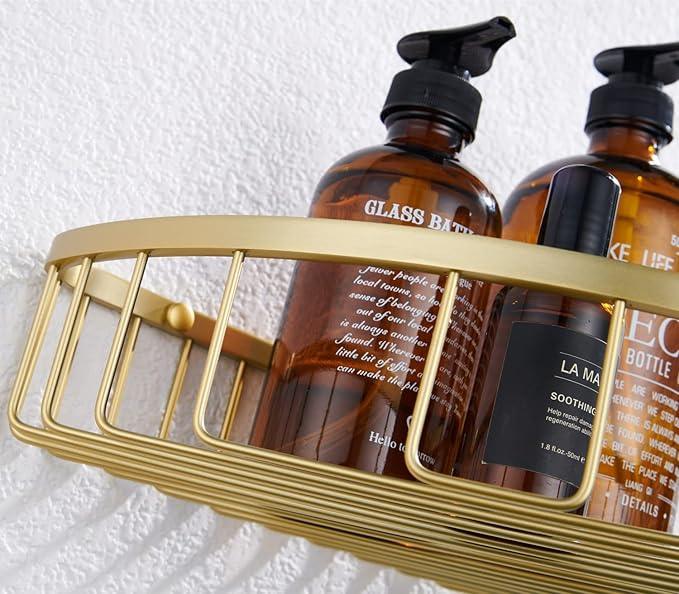 Segistan Bathroom Corner Shower Caddy Organizer, Corner-Hollow Design, SUS304 Stainless Steel Heavy Duty Rust-Proof Bathroom Shelf Organizer Holder, Wall Mounted Storage Rack, Brushed Gold - ModernBath