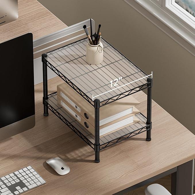 SINGAYE 2 Small Shelves Kitchen Storage Shelf Wire Shelving Unit Metal Shelf Adjustable Organizers Storage Shelving for Office Pantry Black 12" D X 18" W X 12" H - ModernBath