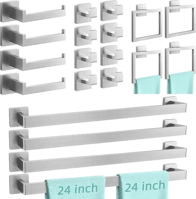 20-Piece Brushed Nickel Bathroom Hardware Set, 24 Inch Bath Towel Bar Set, Stainless Steel Wall Mounted Towel Rack for Bathroom - ModernBath