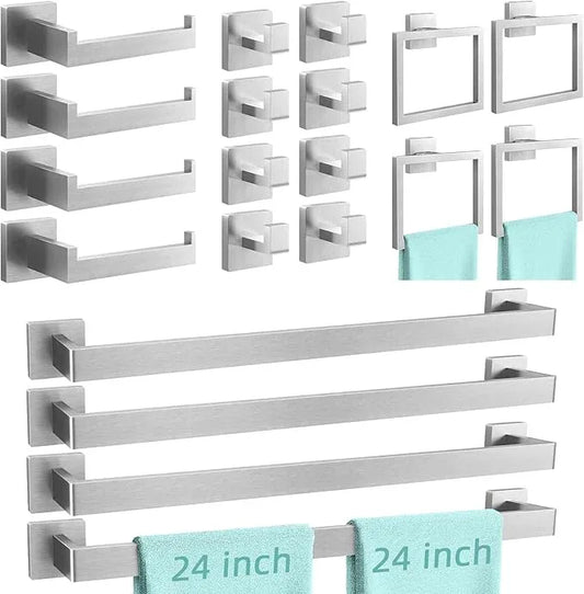 20-Piece Brushed Nickel Bathroom Hardware Set, 24 Inch Bath Towel Bar Set, Stainless Steel Wall Mounted Towel Rack for Bathroom - ModernBath