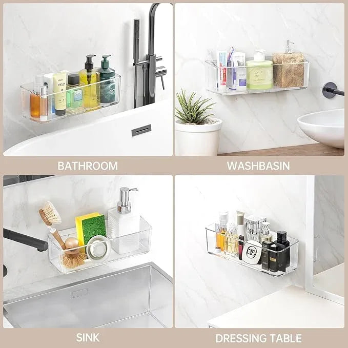 2 Pcs Clear Shower Shelf, Large Bathroom Wall Mounted Shower Caddy, No Drill Self Adhesive Bathroom Organizer with Self Adhesive Tape - ModernBath