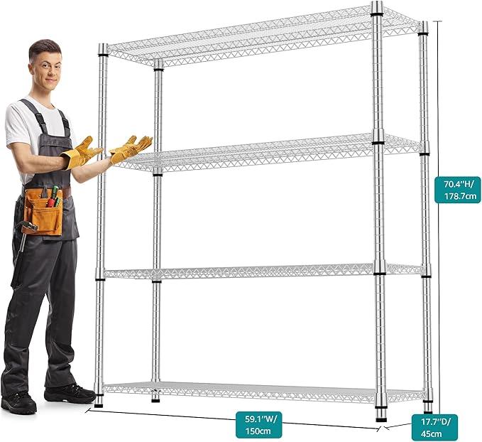 4 Tiers Shelf 2640 lbs Steel Storage Shelving Utility Shelving Unit Steel Organizer Wire Rack for Home,Kitchen,Office,Garage Chrome 17.7" D x 47.2" W x 70.3" H - ModernBath