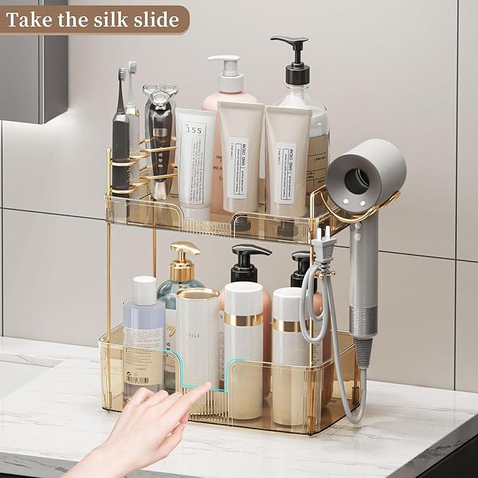 YCIA&DONE Bathroom Counter Organizer, Large Makeup Organizer Countertop, Shelf Storage, Vanity Tray, Easily Assemble for Bathroom Organizers and Storage, Undersink, Cabinet,2 Tiers Amber - ModernBath