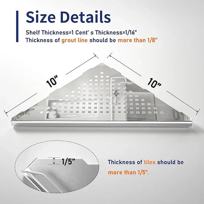 Corner Shower Shelf, 10" Polished 304 Stainless Steel Recessed Shelves for Bathroom, Grout in Shelf Racks for Tiled Wall, 2 Pack - ModernBath