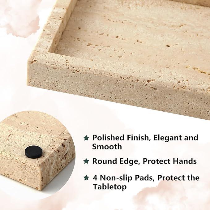 Real Natural Small Marble Tray for Bathroom, Vanity, Kitchen and Desktop, Rectangle Genuine Marble Stone Tray for Jewelry, Cosmetics, Candles, Lotion, Perfume and Home Decor - ModernBath