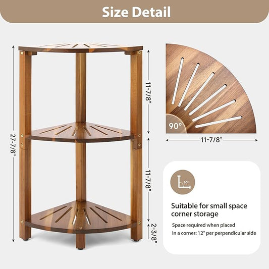IBosins Corner Shower Caddy Standing 3-Tier Bathroom Shower Shelf for Inside Shower Natural Acacia Wood Organizer & Storage for Bedroom Living Room Kitchen
