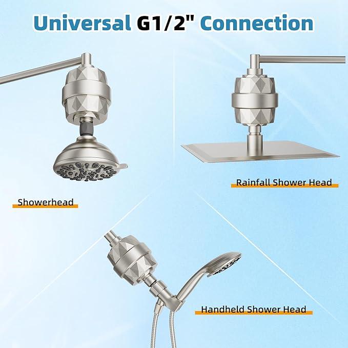 Filtered Shower Head, 10" High Pressure 10-Spray Handheld/Rainfall Shower Head Combo with 20 Stage Shower Filter, 11" Shower Extension Arm, 71" Hose, Shower Head Holder, Brushed Nickel - ModernBath