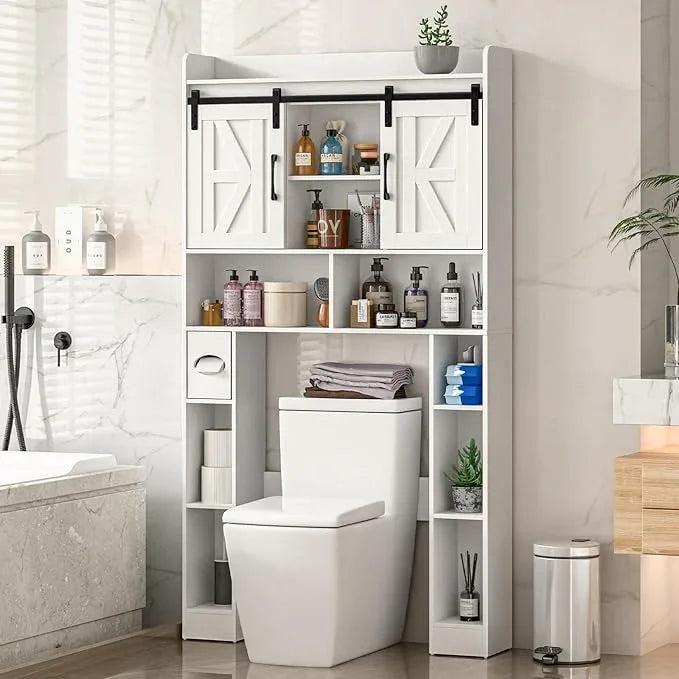 Farmhouse Storage Cabinet Over Toilet with Sliding Doors，Over The Toilet Storage Cabinet, Home Space-Saving Toilet Rack, for Bathroom, Restroom, Laundry. - ModernBath