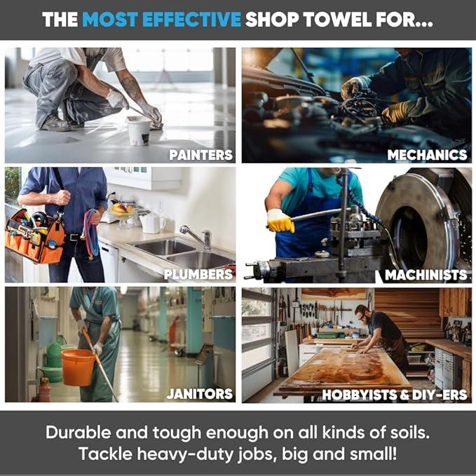 Black Microfiber Shop Towels | MWipes Reusable Shop Rags | 50 Rags in a Box | Super Absorbent, Machine Washable Hundreds of Times | Automotive, Paint, Industrial, Detailing - ModernBath