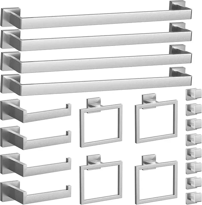 20-Pieces Brushed Nickel Bathroom Accessories Set, 23.6 Inch Bath Towel Bar Set, Stainless Steel Bathroom Hardware Set, Towel Racks for Bathroom Wall Mounted. - ModernBath