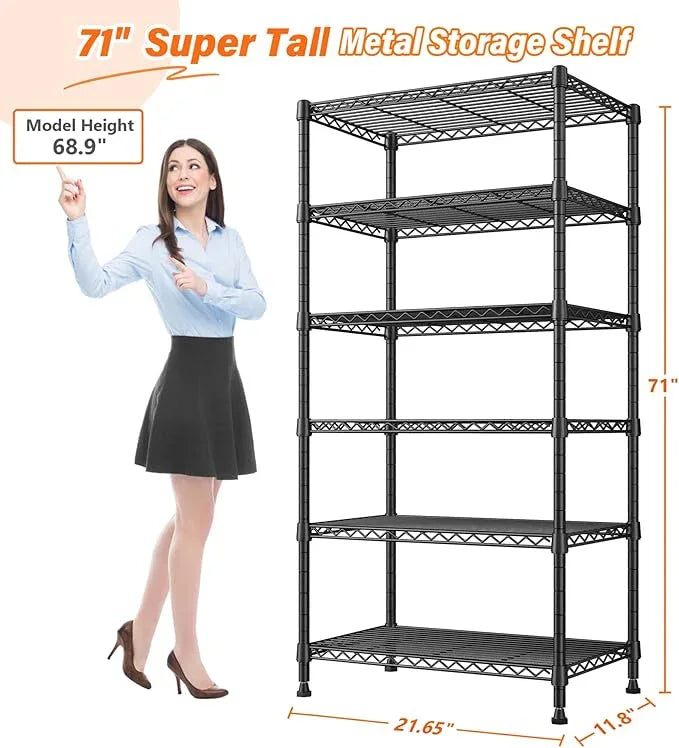 REIBII 6 Tier Shelf Metal Shelving 70"H Storage Shelves Sturdy Wire Rack Shelf Units Adjustable Detachable Storage Shelving Unit for Kitchen Laundry Pantry Garage Commercial 71"H x 21.65"W x 11.8"D - ModernBath