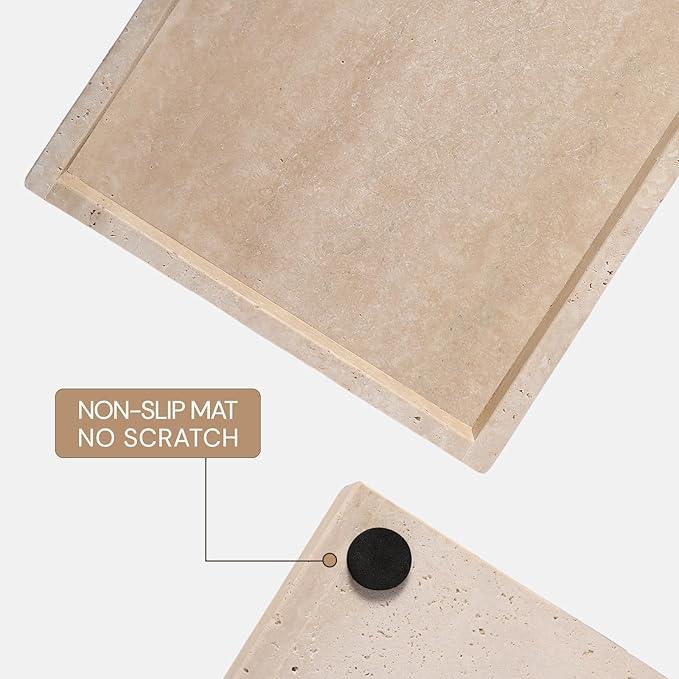 Koville Roman Travertine Tray, 12x8 Coffee Table Vanity/Decorative Tray for Jewerly, Watch, Perfume Candle Storage for Bedroom/Bathroom/Kitchen Countertop - ModernBath
