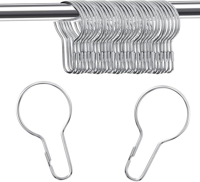 Queekay 100 Pieces Metal Shower Curtain Hooks Hanging Clips Metal Practical Shower Curtain Rings Hangers for Bathroom Bedroom Kitchen Home Applications(Silver,2.7x1.5'') - ModernBath